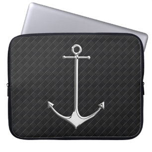 Chrome Anchor Leather Checkers Nautical Lifestyle Laptop Sleeve