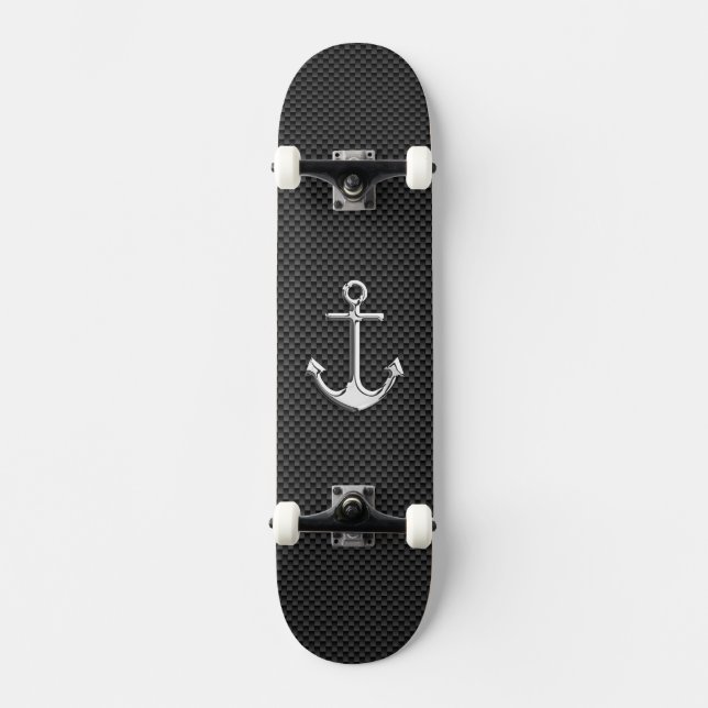 Chrome Anchor on Carbon Fiber Skateboard (Front)