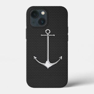 Chrome Anchor on Carbon Fibre Nautical Lifestyle iPhone 13 Mini Case