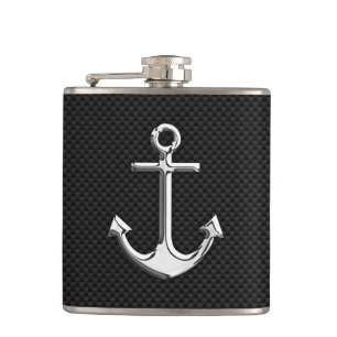 Chrome Anchor on Carbon Fibre Print Hip Flask