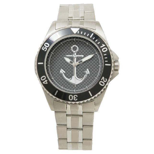 Chrome Anchor on Carbon Fibre Watch (Front)