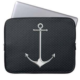 Chrome Anchor on Honeycombs Nautical Lifestyle Laptop Sleeve