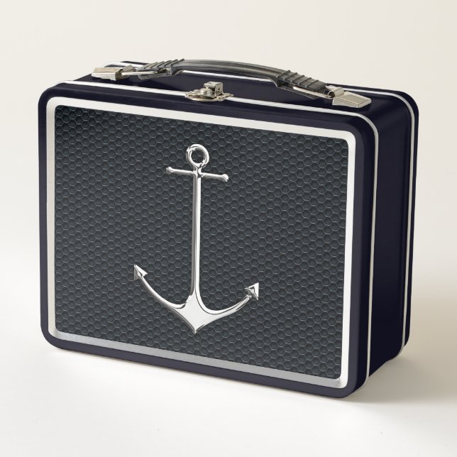 Chrome Anchor on Honeycombs Nautical Lifestyle Metal Lunch Box (Front)