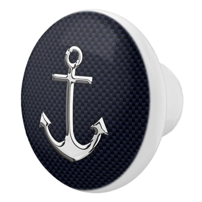 Chrome Anchor on Navy Carbon Fibre Print Ceramic Knob (Right)