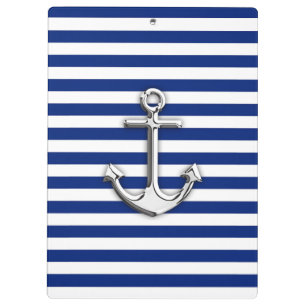 Chrome Anchor on Navy Stripes Clipboard
