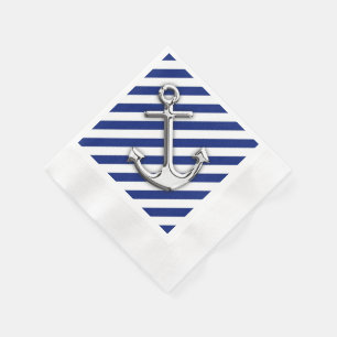 Chrome Anchor on Navy Stripes Napkin
