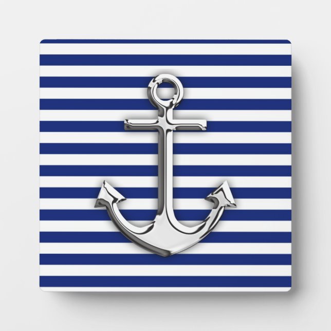 Chrome Anchor on Navy Stripes Plaque (Front)