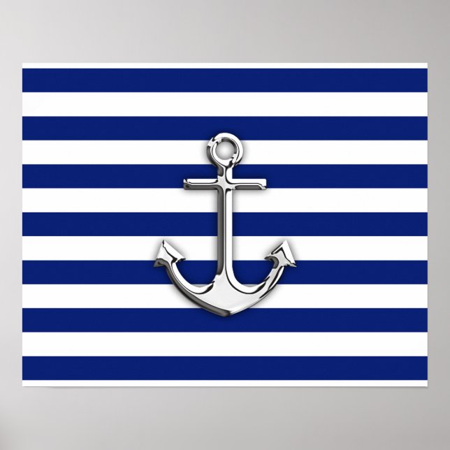 Chrome Anchor on Navy Stripes Poster (Front)