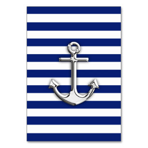 Chrome Anchor on Navy Stripes Table Number