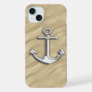 Chrome Anchor on Sandy Beach Print iPhone 15 Plus Case