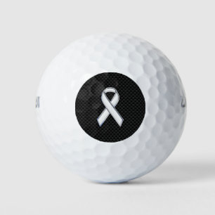 Chrome and Carbon Style White Ribbon Awareness Golf Balls