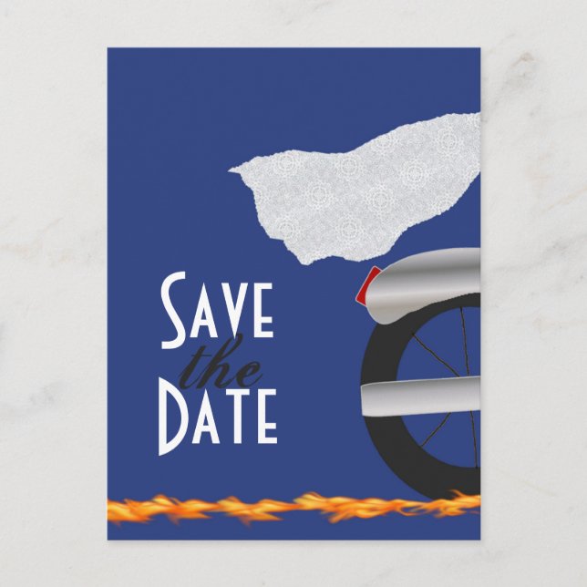 Chrome and Lace Biker Save the Date Postcard (Front)