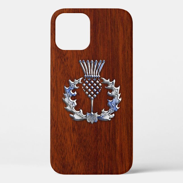 Chrome and Mahogany Wood Styles Scottish Thistle Case-Mate iPhone Case (Back)