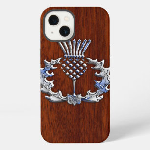 Chrome and Mahogany Wood Styles Scottish Thistle iPhone 13 Case