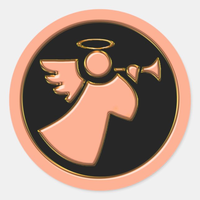CHROME ANGEL WITH TRUMPET CLASSIC ROUND STICKER (Front)