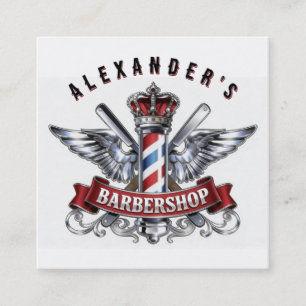 Chrome Barber Pole and Crown Personalise Square Business Card