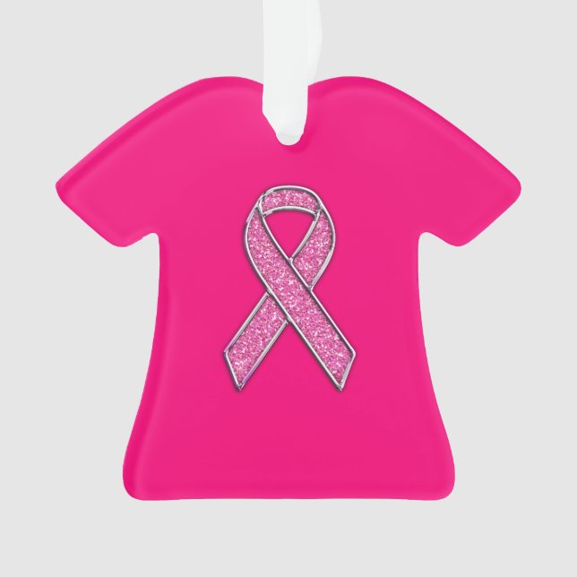 Chrome Belted Glitter Style Pink Ribbon Awareness Ornament (Front)