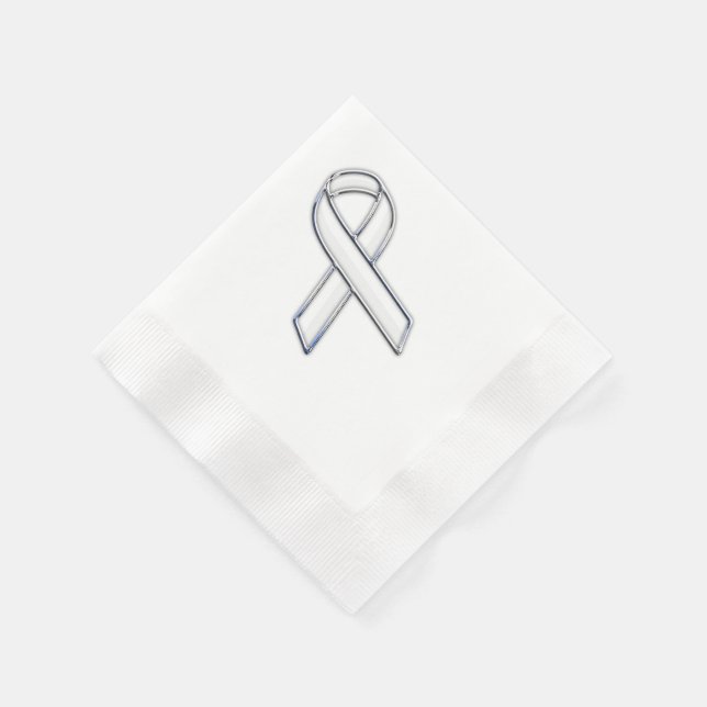 Chrome Belted Style White Ribbon Awareness Napkin (Corner)