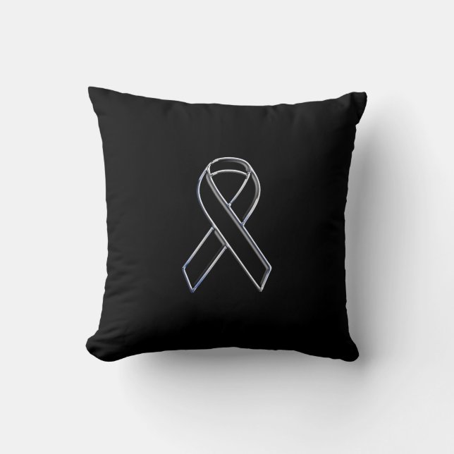 Chrome Black on Black Ribbon Awareness Cushion (Front)
