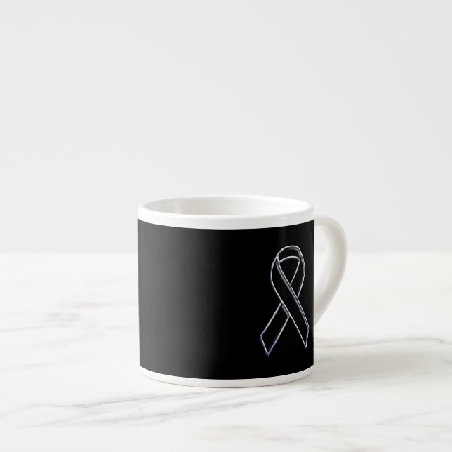 Chrome Black on Black Ribbon Awareness Espresso Cup (Front Right)