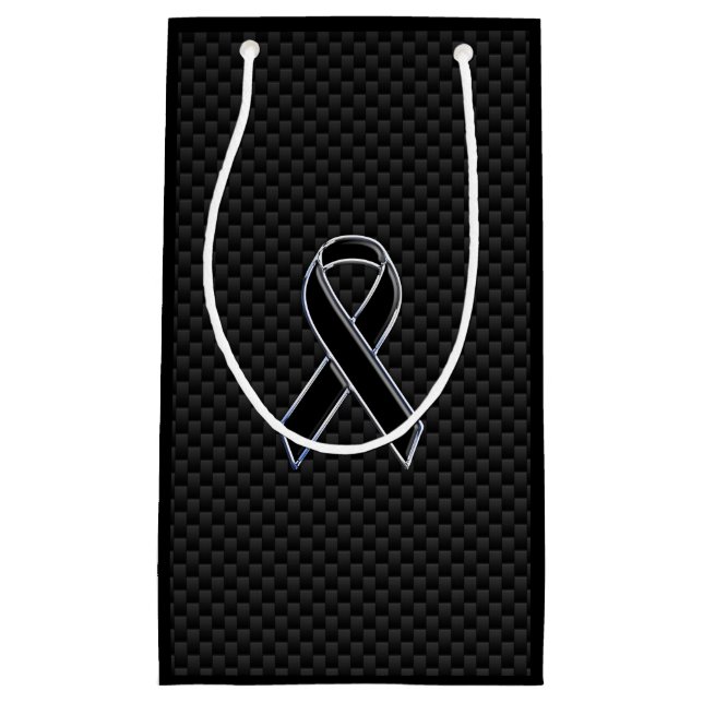 Chrome Black Ribbon Awareness Carbon Fibre Small Gift Bag (Front)