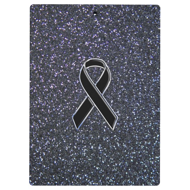 Chrome Black Ribbon Awareness Midnight Blue Clipboard (Back)