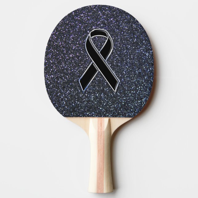 Chrome Black Ribbon Awareness Midnight Blue Ping Pong Paddle (Back)