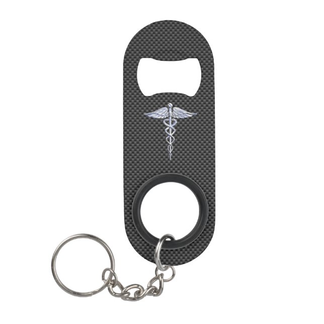 Chrome Caduceus Medical Symbol Black Carbon Fibre (Front)