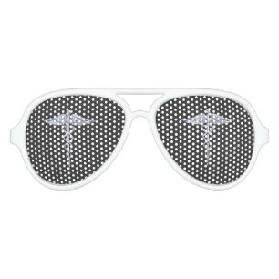 Chrome Caduceus Medical Symbol Black Carbon Fibre Aviator Sunglasses