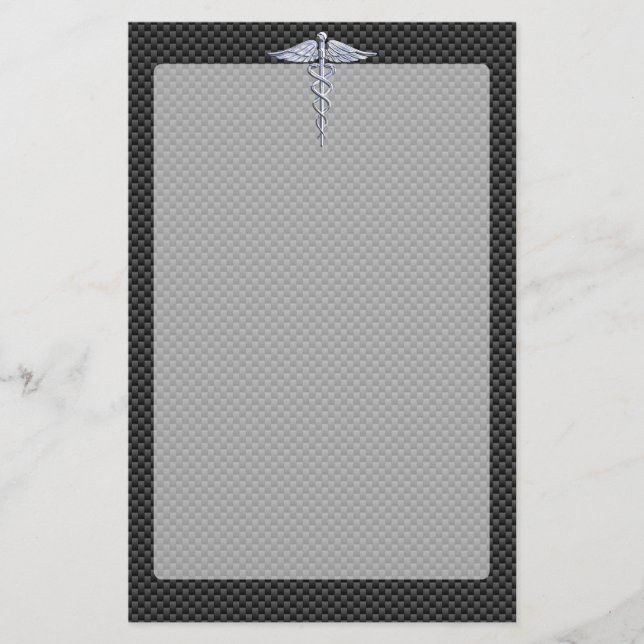 Chrome Caduceus Medical Symbol Black Carbon Fibre Stationery (Front)