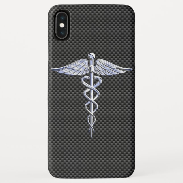 Chrome Caduceus Medical Symbol Carbon Fibre Decor Case-Mate iPhone Case (Back)