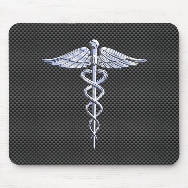 Chrome Caduceus Medical Symbol Carbon Fibre Decor Mouse Pad (Front)