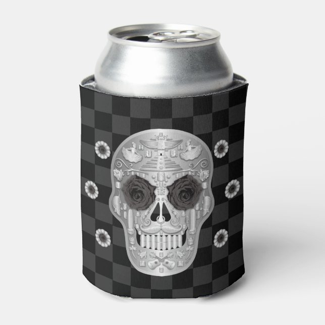 Chrome Calavera (Black Rose) Can Cooler (Can Front)