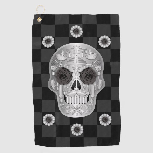 Chrome Calavera (Black Rose) Golf Towel (Front)