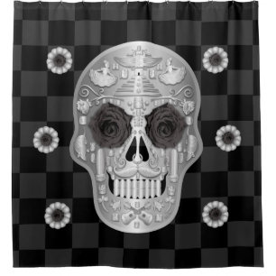 Chrome Calavera (Black Rose) Shower Curtain