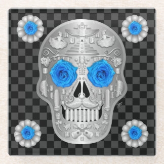 Chrome Calavera (Blue Rose) Beverage Coaster