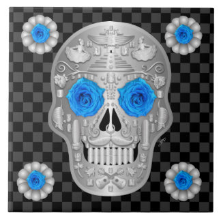 Chrome Calavera (Blue Rose) Beverage Coaster