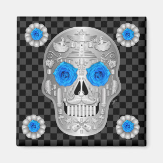 Chrome Calavera (Blue Rose) Beverage Coaster Magnet
