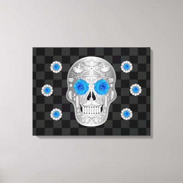 Chrome Calavera (Blue Rose)  Canvas Print (Front)