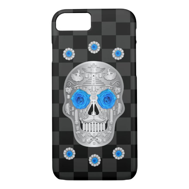 Chrome Calavera )(Blue Rose) iPhone case (Back)