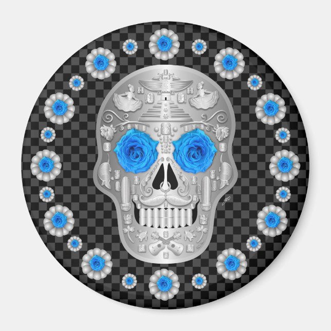 Chrome Calavera (Blue Rose)  Magnet (Front)