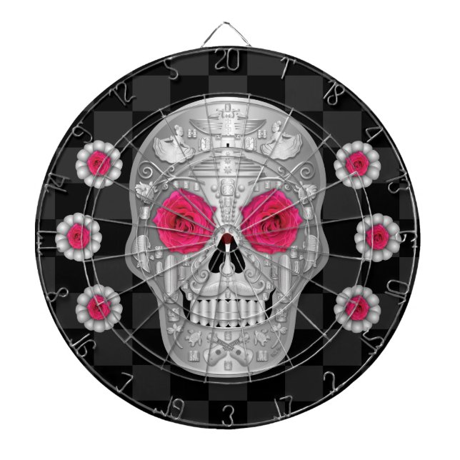 Chrome Calavera (Pink Rose) Dart Board (Front)
