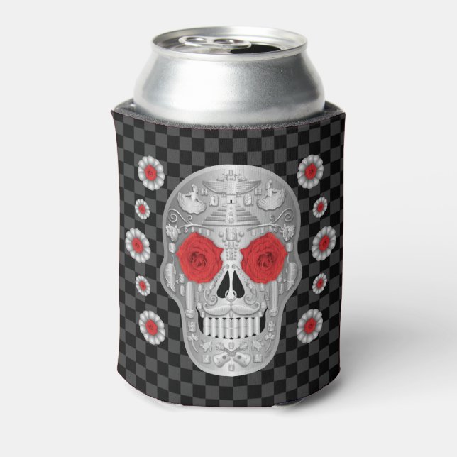 Chrome Calavera (Red Rose) Can Cooler (Can Back)