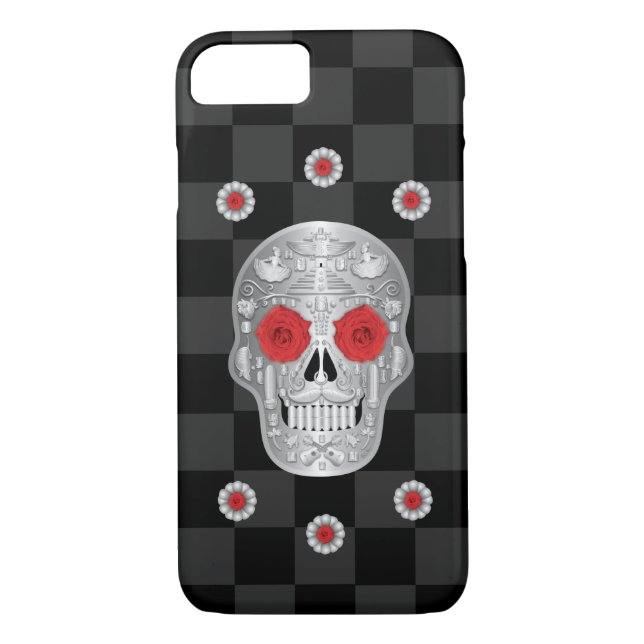 Chrome Calavera (Red Rose) Case-Mate iPhone Case (Back)