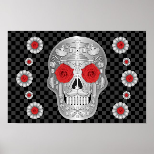 Chrome Calavera (Red Rose)  Poster (Front)