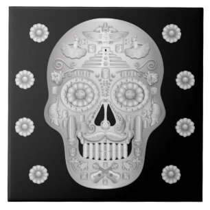 Chrome Calavera Tile