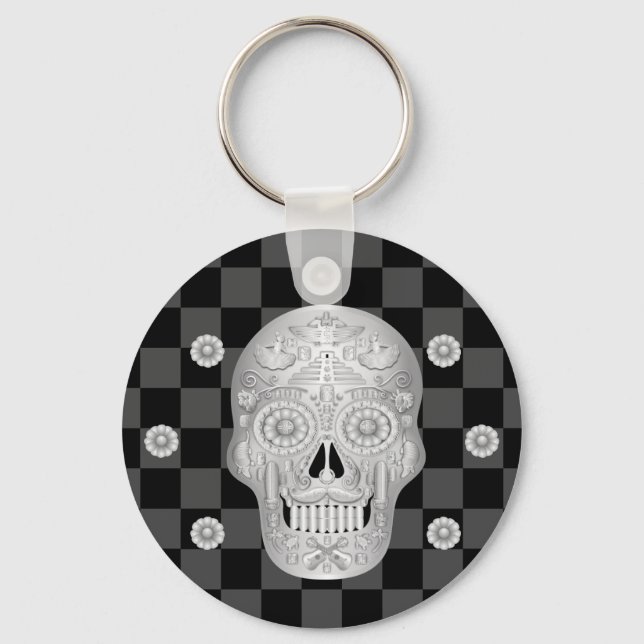 Chrome Calavera Watch Key Ring (Front)