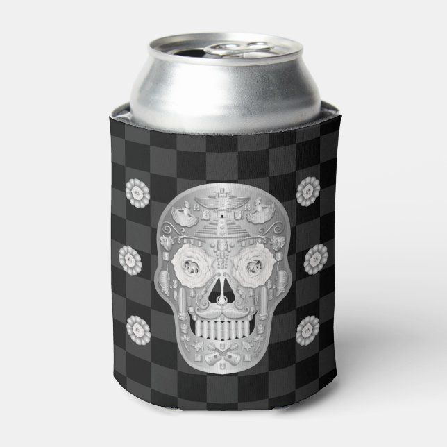 Chrome Calavera (White Rose) Can Cooler (Can Front)