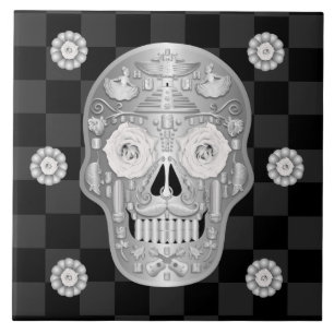 Chrome Calavera (White Rose) Ceramic Tile