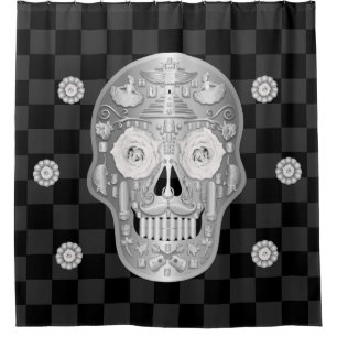 Chrome Calavera (White Rose) Shower Curtain